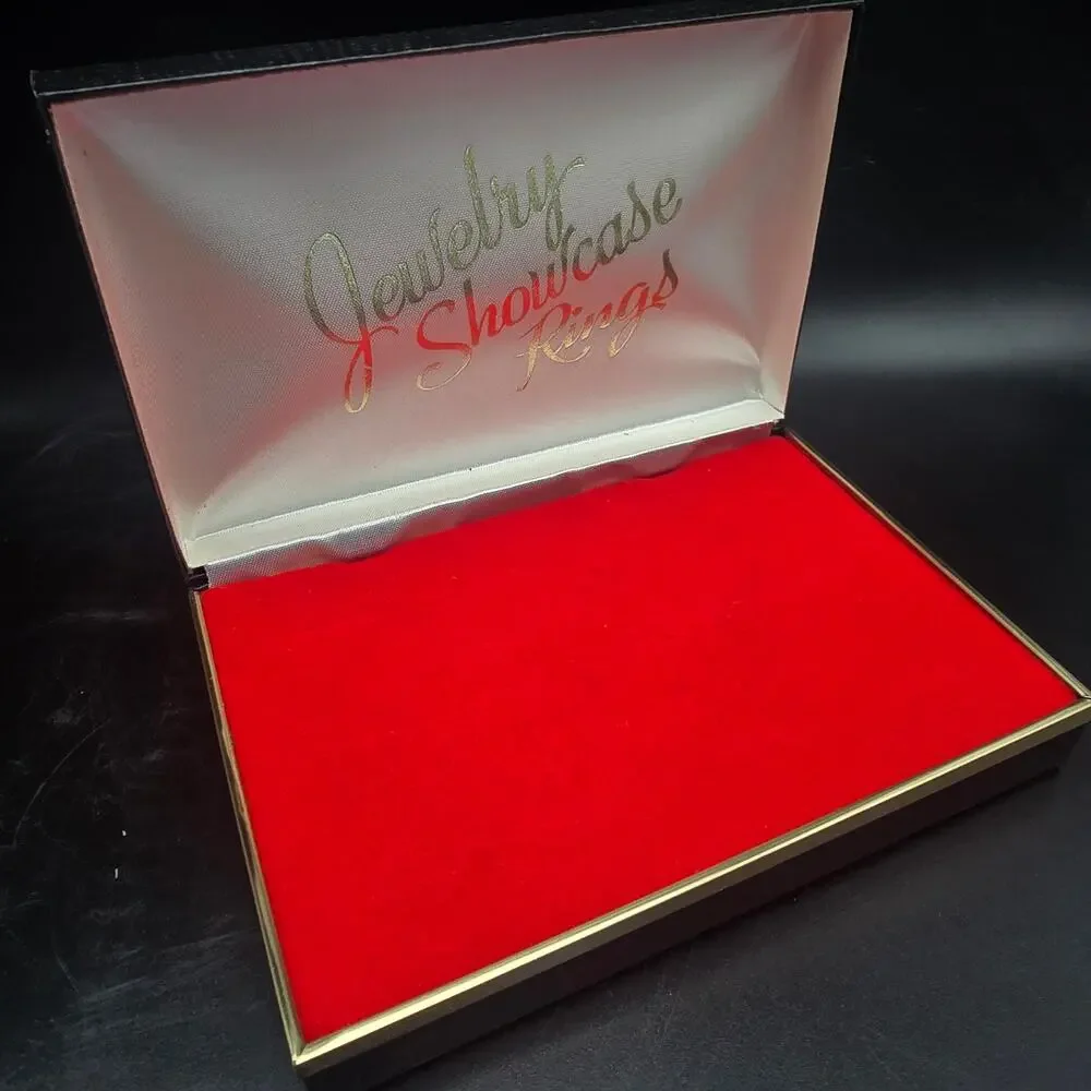 Vintage Jewelry Box Ring Box Showcase Black Red Flocked NOS In Box